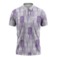 Aloha Hawaii Vintage Kahili Pa'a Lima Zipper Polo Shirt Palaka Print Pastel Lavender LT7 Lavender - Polynesian Pride