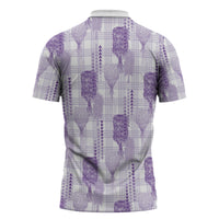 Aloha Hawaii Vintage Kahili Pa'a Lima Zipper Polo Shirt Palaka Print Pastel Lavender LT7 - Polynesian Pride