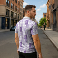 Aloha Hawaii Vintage Kahili Pa'a Lima Zipper Polo Shirt Palaka Print Pastel Lavender LT7 - Polynesian Pride