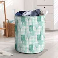 Aloha Hawaii Vintage Kahili Pa'a Lima Laundry Basket Palaka Print Mossy Teal