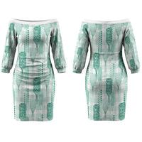 Aloha Hawaii Vintage Kahili Pa'a Lima Family Matching Off The Shoulder Long Sleeve Dress and Hawaiian Shirt Palaka Print Mossy Teal LT7 Mom's Dress Mossy Teal - Polynesian Pride