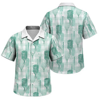 Aloha Hawaii Vintage Kahili Pa'a Lima Family Matching Off The Shoulder Long Sleeve Dress and Hawaiian Shirt Palaka Print Mossy Teal LT7 Son's Shirt Mossy Teal - Polynesian Pride