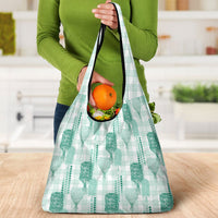 Aloha Hawaii Vintage Kahili Pa'a Lima Grocery Bag Palaka Print Mossy Teal
