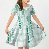 Aloha Hawaii Vintage Kahili Pa'a Lima Kid Short Sleeve Dress Palaka Print Mossy Teal LT7 KID Mossy Teal - Polynesian Pride
