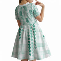 Aloha Hawaii Vintage Kahili Pa'a Lima Kid Short Sleeve Dress Palaka Print Mossy Teal LT7 - Polynesian Pride