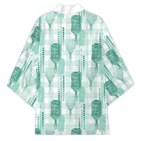 Aloha Hawaii Vintage Kahili Pa'a Lima Kimono Palaka Print Mossy Teal