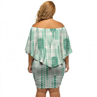 Aloha Hawaii Vintage Kahili Pa'a Lima Off Shoulder Short Dress Palaka Print Mossy Teal LT7 - Polynesian Pride