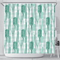 Aloha Hawaii Vintage Kahili Pa'a Lima Shower Curtain Palaka Print Mossy Teal