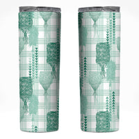 Aloha Hawaii Vintage Kahili Pa'a Lima Skinny Tumbler Palaka Print Mossy Teal