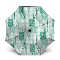 Aloha Hawaii Vintage Kahili Pa'a Lima Umbrella Palaka Print Mossy Teal