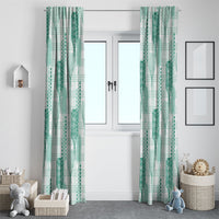 Aloha Hawaii Vintage Kahili Pa'a Lima Window Curtain Palaka Print Mossy Teal