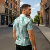 Aloha Hawaii Vintage Kahili Pa'a Lima Zipper Polo Shirt Palaka Print Mossy Teal LT7 - Polynesian Pride