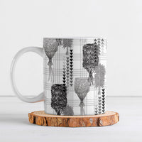 Aloha Hawaii Vintage Kahili Pa'a Lima Ceramic Mug Palaka Print Hinahina