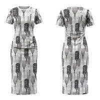 Aloha Hawaii Vintage Kahili Pa'a Lima Couples Matching Short Sleeve Bodycon Dress and Hawaiian Shirt Palaka Print Hinahina LT7 - Polynesian Pride