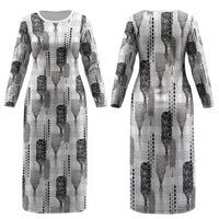 Aloha Hawaii Vintage Kahili Pa'a Lima Family Matching Long Sleeve Bodycon Dress and Hawaiian Shirt Palaka Print Hinahina