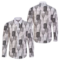 Aloha Hawaii Vintage Kahili Pa'a Lima Family Matching Off The Shoulder Long Sleeve Dress and Hawaiian Shirt Palaka Print Hinahina LT7 Dad's Shirt - Long Sleeve Gray - Polynesian Pride