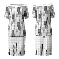 Aloha Hawaii Vintage Kahili Pa'a Lima Family Matching Puletasi and Hawaiian Shirt Palaka Print Hinahina