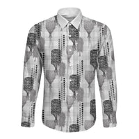 Aloha Hawaii Vintage Kahili Pa'a Lima Long Sleeve Button Shirt Palaka Print Hinahina LT7 Unisex Gray - Polynesian Pride