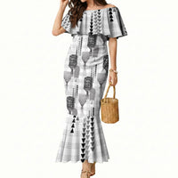 Aloha Hawaii Vintage Kahili Pa'a Lima Mermaid Dress Palaka Print Hinahina LT7 Women Gray - Polynesian Pride