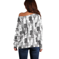 Aloha Hawaii Vintage Kahili Pa'a Lima Off Shoulder Sweater Palaka Print Hinahina