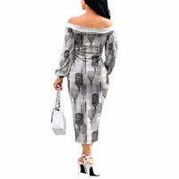 Aloha Hawaii Vintage Kahili Pa'a Lima Off The Shoulder Long Sleeve Dress Palaka Print Hinahina LT7 - Polynesian Pride