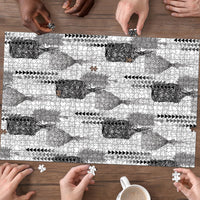 Aloha Hawaii Vintage Kahili Pa'a Lima Puzzle Palaka Print Hinahina