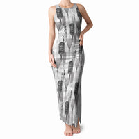 Aloha Hawaii Vintage Kahili Pa'a Lima Tank Maxi Dress Palaka Print Hinahina LT7 Women Gray - Polynesian Pride