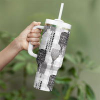 Aloha Hawaii Vintage Kahili Pa'a Lima Tumbler With Handle Palaka Print Hinahina