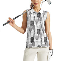 Aloha Hawaii Vintage Kahili Pa'a Lima Women Sleeveless Polo Shirt Palaka Print Hinahina
