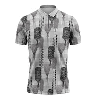 Aloha Hawaii Vintage Kahili Pa'a Lima Zipper Polo Shirt Palaka Print Hinahina LT7 Gray - Polynesian Pride