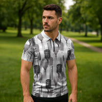Aloha Hawaii Vintage Kahili Pa'a Lima Zipper Polo Shirt Palaka Print Hinahina LT7 - Polynesian Pride