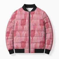 Aloha Hawaii Vintage Kahili Pa'a Lima Bomber Puffer Jacket Palaka Print Berry Pink