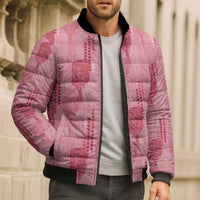 Aloha Hawaii Vintage Kahili Pa'a Lima Bomber Puffer Jacket Palaka Print Berry Pink