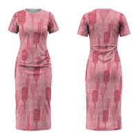 Aloha Hawaii Vintage Kahili Pa'a Lima Couples Matching Short Sleeve Bodycon Dress and Hawaiian Shirt Palaka Print Berry Pink LT7 - Polynesian Pride