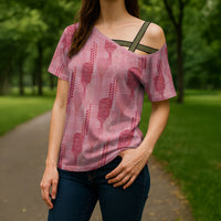 Aloha Hawaii Vintage Kahili Pa'a Lima Cross Shoulder Shirt Palaka Print Berry Pink