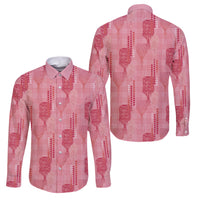 Aloha Hawaii Vintage Kahili Pa'a Lima Family Matching Off The Shoulder Long Sleeve Dress and Hawaiian Shirt Palaka Print Berry Pink LT7 Dad's Shirt - Long Sleeve Pink - Polynesian Pride