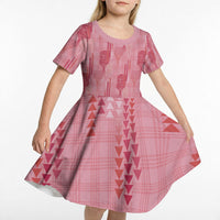 Aloha Hawaii Vintage Kahili Pa'a Lima Kid Short Sleeve Dress Palaka Print Berry Pink LT7 - Polynesian Pride