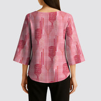 Aloha Hawaii Vintage Kahili Pa'a Lima Kimono Sleeve Blouse Palaka Print Berry Pink
