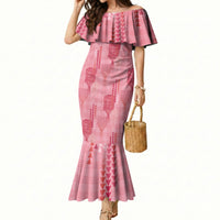 Aloha Hawaii Vintage Kahili Pa'a Lima Mermaid Dress Palaka Print Berry Pink LT7 Women Pink - Polynesian Pride