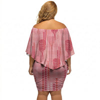 Aloha Hawaii Vintage Kahili Pa'a Lima Off Shoulder Short Dress Palaka Print Berry Pink LT7 - Polynesian Pride