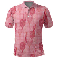 Aloha Hawaii Vintage Kahili Pa'a Lima Polo Shirt Palaka Print Berry Pink LT7 Pink - Polynesian Pride