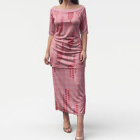 Aloha Hawaii Vintage Kahili Pa'a Lima Puletasi Palaka Print Berry Pink LT7 Long Dress Pink - Polynesian Pride