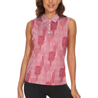 Aloha Hawaii Vintage Kahili Pa'a Lima Women Sleeveless Polo Shirt Palaka Print Berry Pink