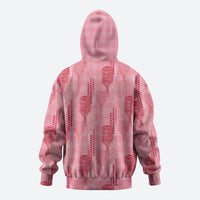 Aloha Hawaii Vintage Kahili Pa'a Lima Zip Hoodie Palaka Print Berry Pink