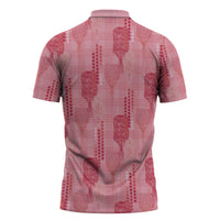 Aloha Hawaii Vintage Kahili Pa'a Lima Zipper Polo Shirt Palaka Print Berry Pink LT7 - Polynesian Pride