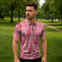 Aloha Hawaii Vintage Kahili Pa'a Lima Zipper Polo Shirt Palaka Print Berry Pink LT7 - Polynesian Pride