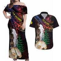 New Caledonia Kanaky Personalized Couples Matching Off Shoulder Maxi Dress and Hawaiian Shirt Kagu Bird Emblem - Polynesian Pride