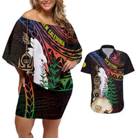 New Caledonia Kanaky Personalized Couples Matching Off Shoulder Short Dress and Hawaiian Shirt Kagu Bird Emblem - Polynesian Pride