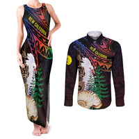 New Caledonia Kanaky Personalized Couples Matching Tank Maxi Dress and Long Sleeve Button Shirt Kagu Bird Emblem - Polynesian Pride