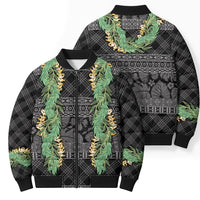 Hawai'i Paniolo Maile Twisted Lei Bomber Puffer Jacket Obsidian Black